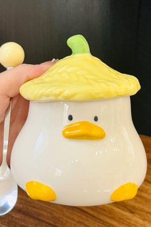 Adorable Yellow Duck Ceramic Mug with Lid – Cute Fun Water Cup for Girls, Perfect Gift for Animal Lovers and Home Decor