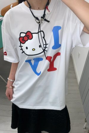 Age-Reducing Cute Kitty Print Heavyweight Cotton Short Sleeve T-Shirt - Irresistible Korean Niche Design