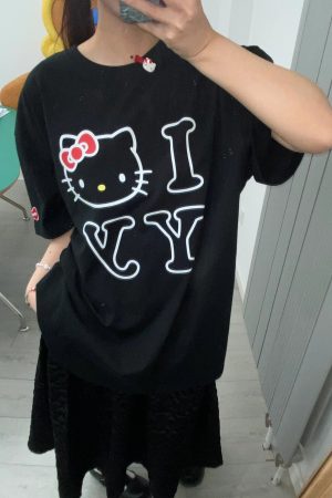 Age-Reducing Cute Kitty Print Heavyweight Cotton Short Sleeve T-Shirt - Irresistible Korean Niche Design