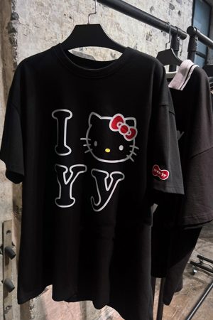 Age-Reducing Cute Kitty Print Heavyweight Cotton Short Sleeve T-Shirt - Irresistible Korean Niche Design