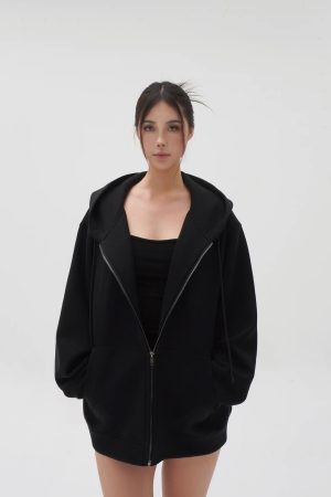 Air Layer Profile Loose Hooded Zip-Up Sweatshirt Jacket for Casual Y2K Style