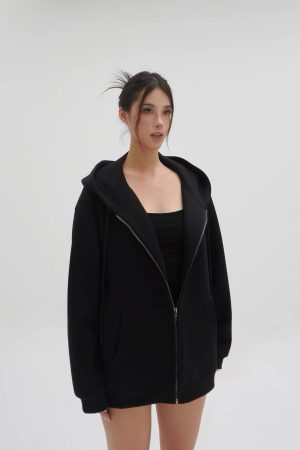 Air Layer Profile Loose Hooded Zip-Up Sweatshirt Jacket for Casual Y2K Style