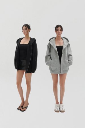 Air Layer Profile Loose Hooded Zip-Up Sweatshirt Jacket for Casual Y2K Style