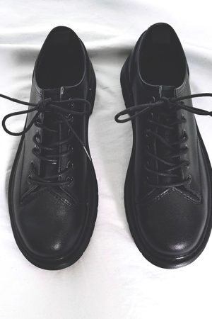 All-Black Men's Leather Shoes - Harajuku Style Thick-Soled Japanese Retro Round-Toe Casual Trendy Footwear