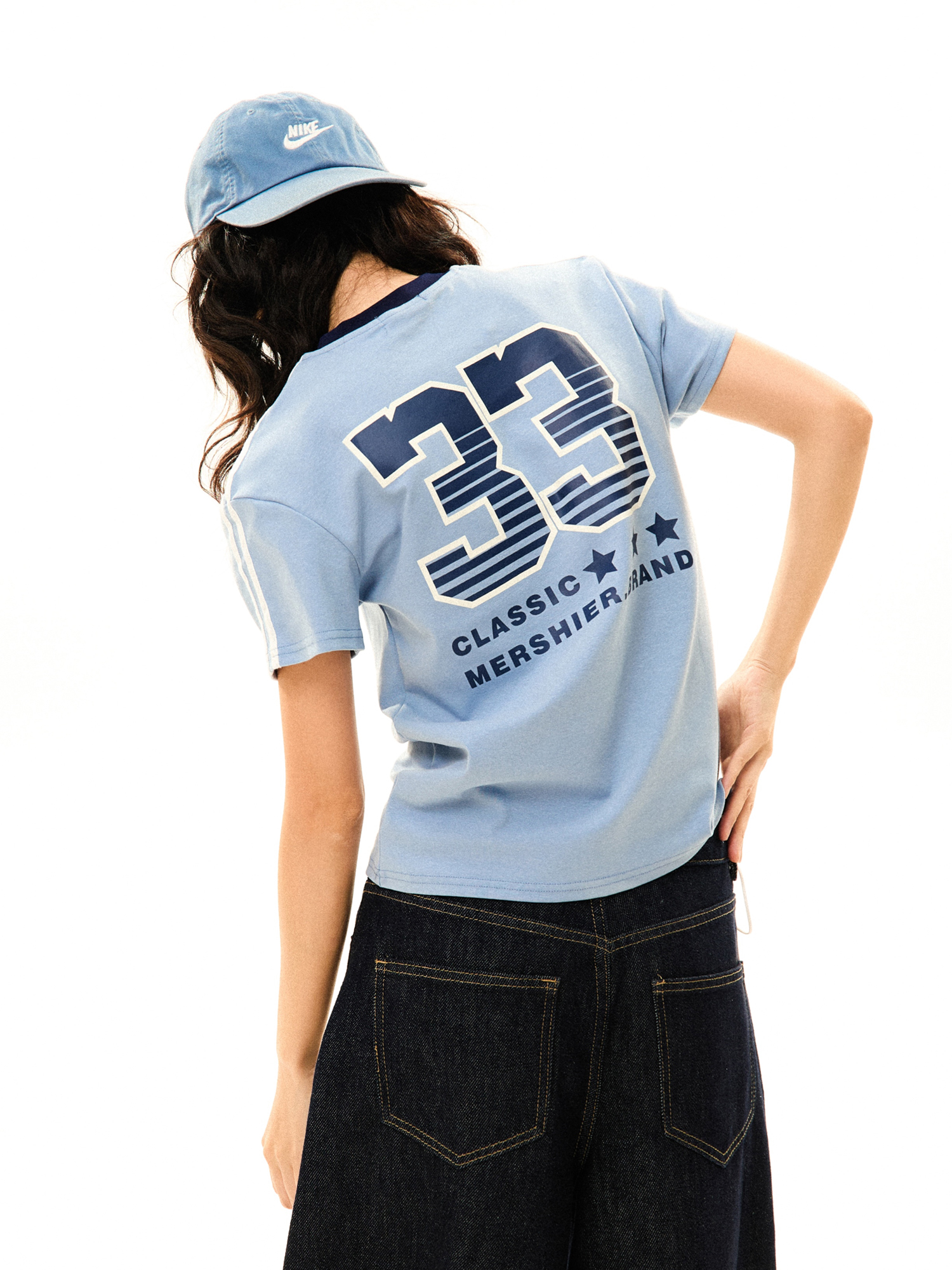 American College Style Printed Short-Sleeve T-Shirt for Women - Summer Slim-Fit Three-Stripe Sports Top American College Style Printed Short-Sleeve T-Shirt for Women - Summer Slim-Fit Three-Stripe Sports Top