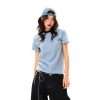 American College Style Printed Short-Sleeve T-Shirt for Women - Summer Slim-Fit Three-Stripe Sports Top