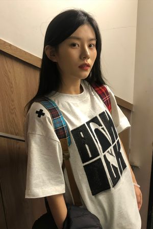 American Retro 2025 Summer Women's Short Sleeve Letter Embroidery Round Neck T-Shirt Casual Loose Fit Trendy Top