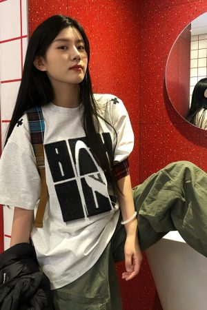 American Retro 2025 Summer Women's Short Sleeve Letter Embroidery Round Neck T-Shirt Casual Loose Fit Trendy Top