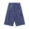American Retro Blue and White Checkered Loose Wide-Leg Three-Quarter Pants for Women - Casual Y2K Style