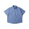 American Retro Blue Plaid Short Sleeve Shirt for Men and Women - Casual Loose Summer Fashion