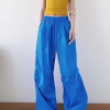 American Retro Blue Wide-Leg Cargo Pants for Women - Summer Loose Fit Casual Sports Floor-Length Trousers