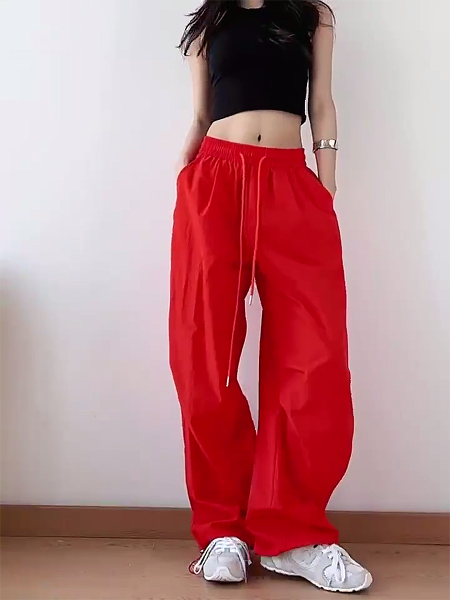 American Retro Blue Wide-Leg Cargo Pants for Women - Summer Loose Fit Casual Sports Floor-Length Trousers American Retro Blue Wide-Leg Cargo Pants for Women - Summer Loose Fit Casual Sports Floor-Length Trousers