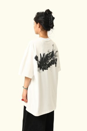 American Retro Blurry Letter Short Sleeve T-Shirt for Men and Women - Heavyweight Pure Cotton Summer Couple Tee