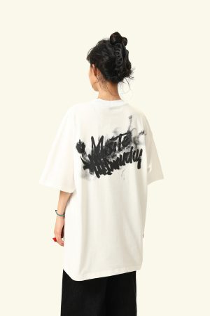 American Retro Blurry Letter Short Sleeve T-Shirt for Men and Women - Heavyweight Pure Cotton Summer Couple Tee