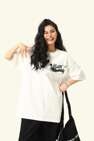 American Retro Blurry Letter Short Sleeve T-Shirt for Men and Women - Heavyweight Pure Cotton Summer Couple Tee