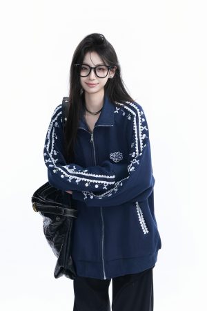 American Retro Cherry Bow Embroidered Cardigan Sweatshirt for Women - Plush Loose Zip-Up Jacket, Y2K Inspired Fashion