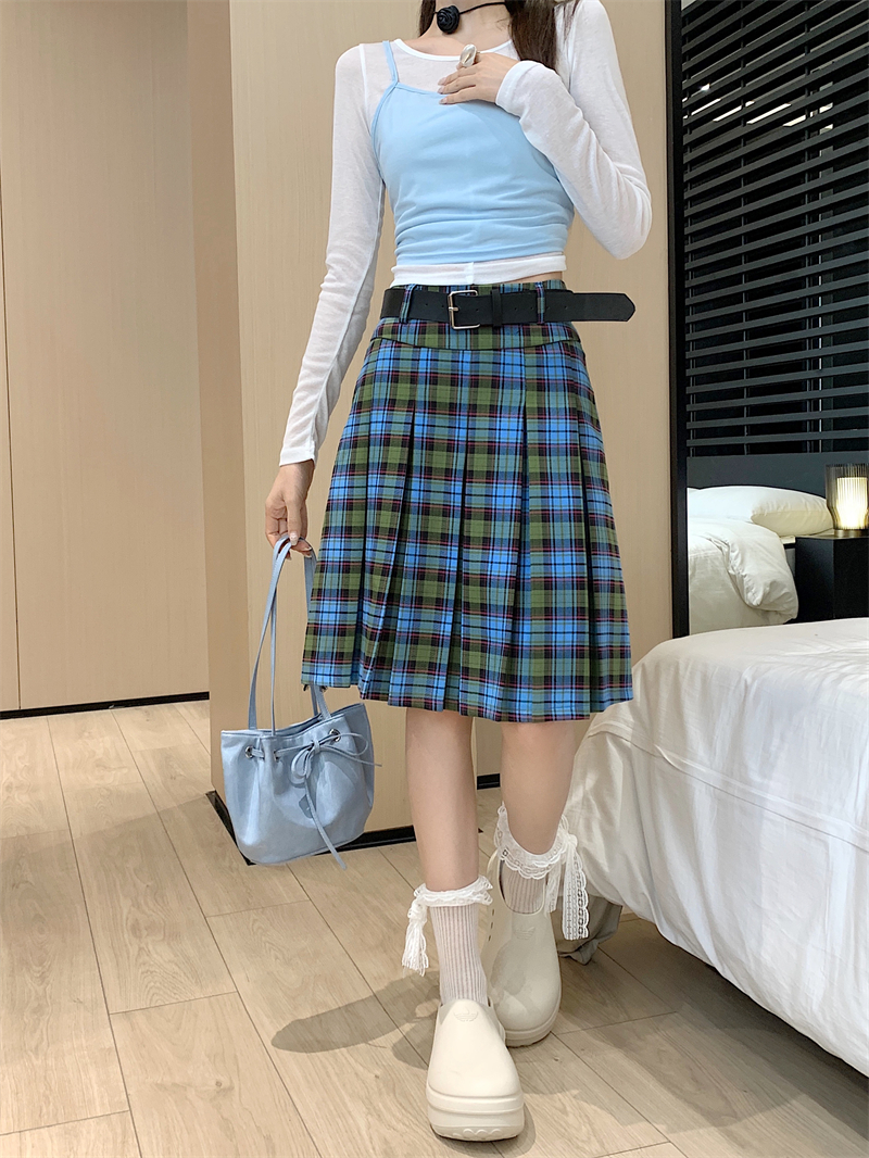 American Retro College Style Scottish Plaid Pleated Skirt - Women's Mid-Length A-Line Checkered Summer Skirt American Retro College Style Scottish Plaid Pleated Skirt - Women's Mid-Length A-Line Checkered Summer Skirt