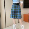 American Retro College Style Scottish Plaid Pleated Skirt - Women's Mid-Length A-Line Checkered Summer Skirt
