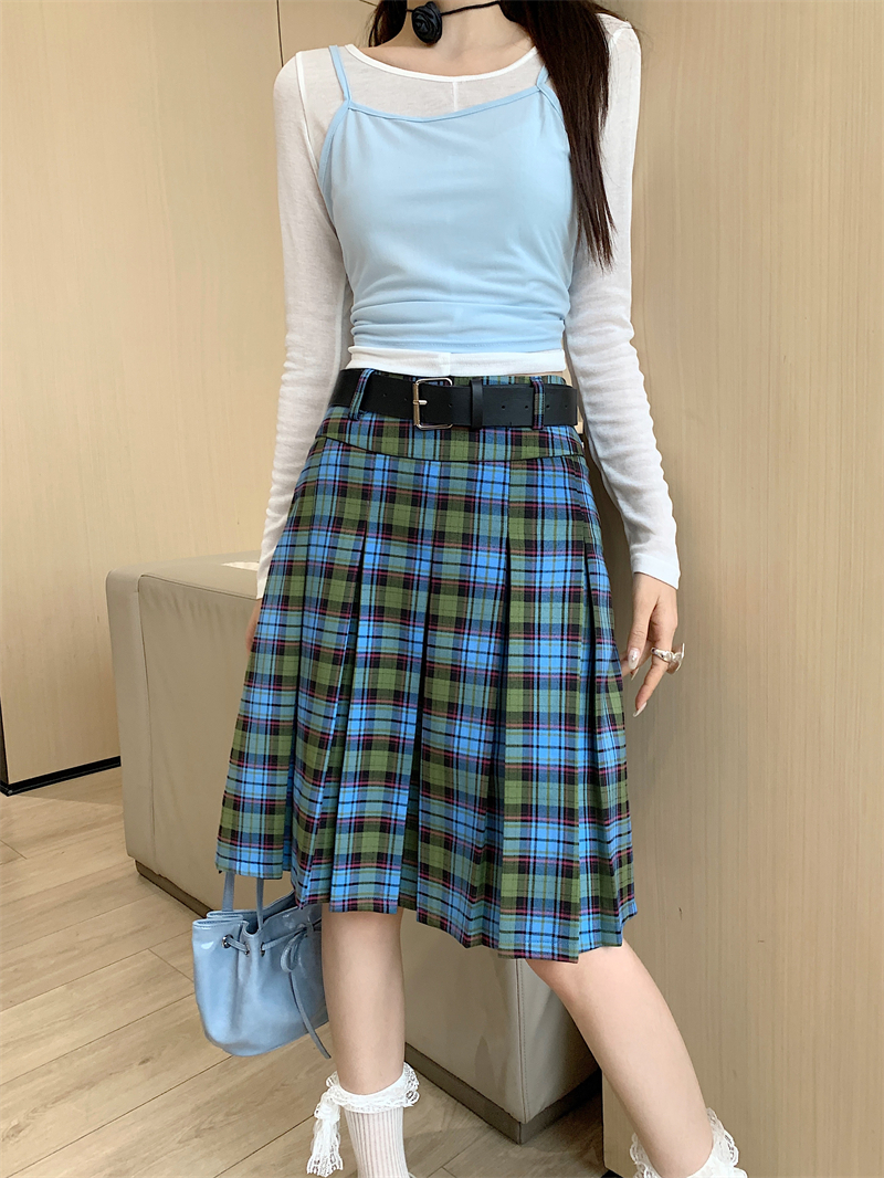 American Retro College Style Scottish Plaid Pleated Skirt - Women's Mid-Length A-Line Checkered Summer Skirt American Retro College Style Scottish Plaid Pleated Skirt - Women's Mid-Length A-Line Checkered Summer Skirt