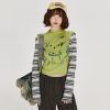 American Retro Color-Blocked Striped Long Sleeve T-Shirt for Women - Fitted High-Neck Autumn Style Top