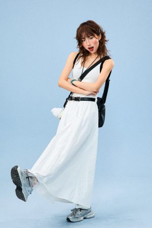 American Retro Color-Blocking A-Line Dress for Women, Summer Slim Fit Long Dress, Vintage 90s Style Fashion