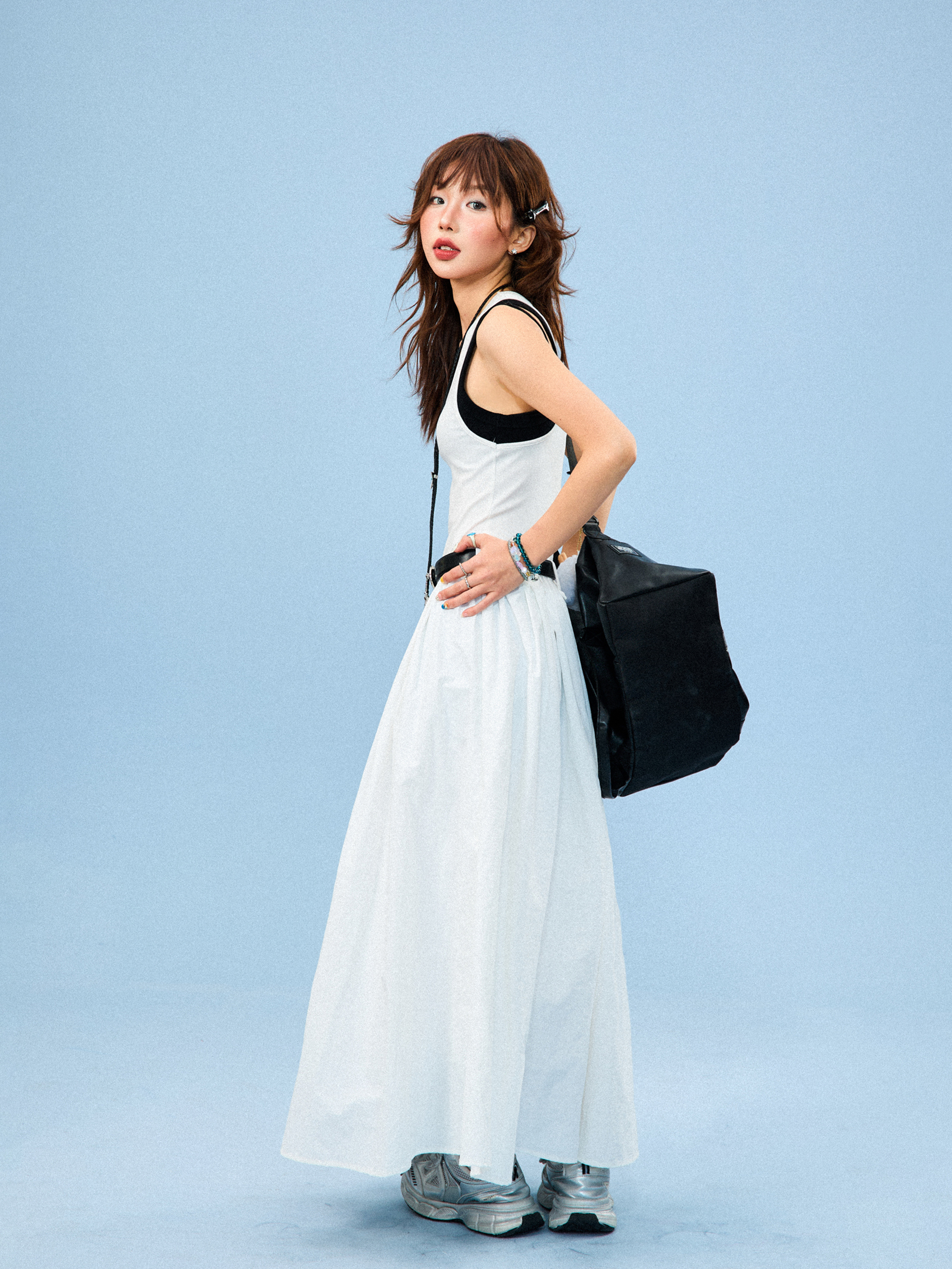 American Retro Color-Blocking A-Line Dress for Women, Summer Slim Fit Long Dress, Vintage 90s Style Fashion American Retro Color-Blocking A-Line Dress for Women, Summer Slim Fit Long Dress, Vintage 90s Style Fashion