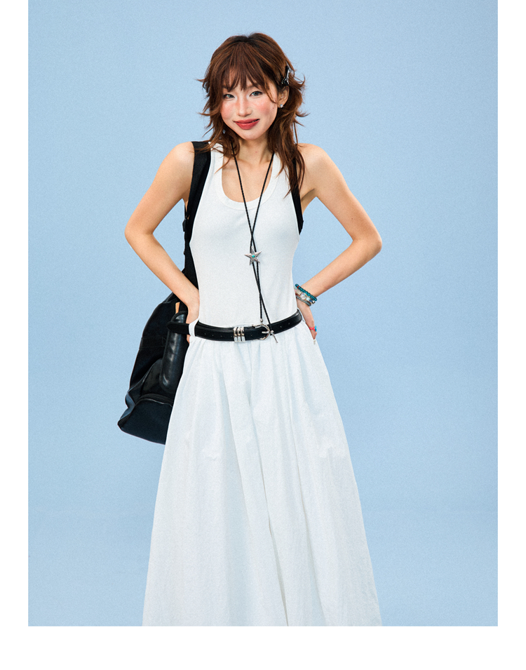 American Retro Color-Blocking A-Line Dress for Women, Summer Slim Fit Long Dress, Vintage 90s Style Fashion American Retro Color-Blocking A-Line Dress for Women, Summer Slim Fit Long Dress, Vintage 90s Style Fashion