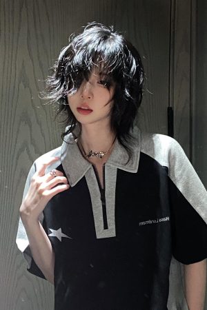 American Retro Color-Blocking Heavyweight Polo T-Shirt for Women - Short Sleeve Summer College Style Top