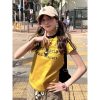 American Retro Color-Blocking Letter Print Short Sleeve T-Shirt for Women - Slim Fit Summer Top in Sweet and Spicy Style