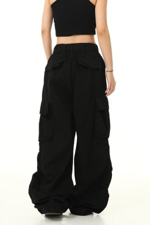 American Retro Cuffed Hip-Hop Cargo Pants for Men - Wide-Leg Floor-Length Streetwear Parachute Style Casual Trousers