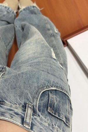 American Retro Curved Blade Wide-Leg Jeans for Men & Women, Loose Deconstructed Design, Washed Distressed Floor-Length Pants