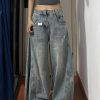 American Retro Curved Blade Wide-Leg Jeans for Men & Women, Loose Deconstructed Design, Washed Distressed Floor-Length Pants