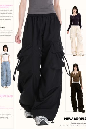 American Retro Dance Cargo Pants for Women - Summer Loose Casual Jazz Wide-Leg Pants in Draped Style
