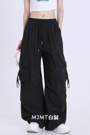 American Retro Dance Cargo Pants for Women - Summer Loose Casual Jazz Wide-Leg Pants in Draped Style