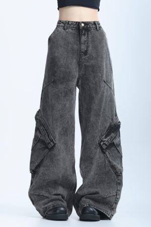 American Retro Distressed Denim Wide-Leg Pants for Women - Ultra-Loose, Floor-Length, Heavy-Duty, Slimming Style