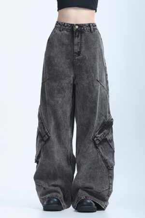 American Retro Distressed Denim Wide-Leg Pants for Women - Ultra-Loose, Floor-Length, Heavy-Duty, Slimming Style