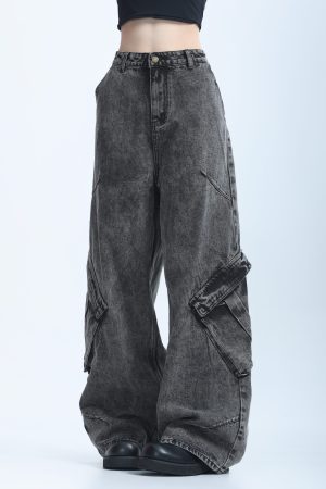 American Retro Distressed Denim Wide-Leg Pants for Women - Ultra-Loose, Floor-Length, Heavy-Duty, Slimming Style