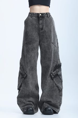 American Retro Distressed Denim Wide-Leg Pants for Women - Ultra-Loose, Floor-Length, Heavy-Duty, Slimming Style
