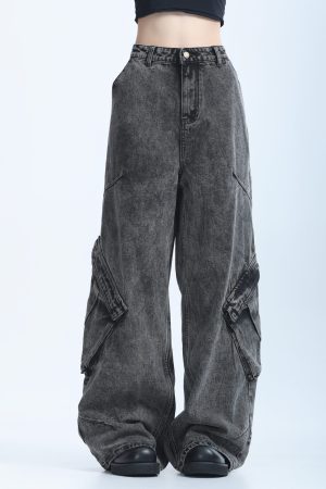 American Retro Distressed Denim Wide-Leg Pants for Women - Ultra-Loose, Floor-Length, Heavy-Duty, Slimming Style
