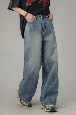 American Retro Drop-Crotch Jeans for Men and Women, Clean Fit Long Straight Casual Pants, Y2K Style, Unisex Fashion