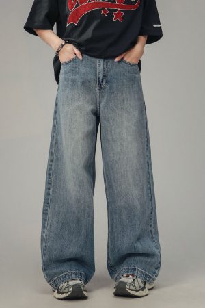 American Retro Drop-Crotch Jeans for Men and Women, Clean Fit Long Straight Casual Pants, Y2K Style, Unisex Fashion
