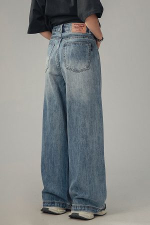 American Retro Drop-Crotch Jeans for Men and Women, Clean Fit Long Straight Casual Pants, Y2K Style, Unisex Fashion