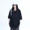 American Retro Embroidered Black Short-Sleeve T-Shirt for Women - Oversized Loose Fit, Trendy Summer Style