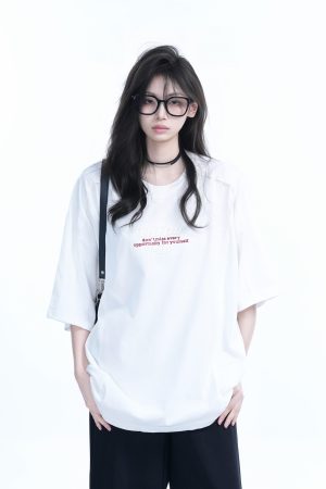 American Retro Embroidered Black Short-Sleeve T-Shirt for Women - Oversized Loose Fit, Trendy Summer Style