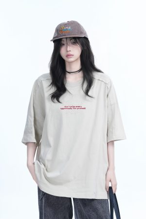 American Retro Embroidered Black Short-Sleeve T-Shirt for Women - Oversized Loose Fit, Trendy Summer Style