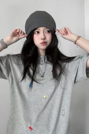 American Retro Embroidered Puzzle Graphic Short Sleeve T-Shirt for Women - Trendy Summer Couple Top, High-End Fashion