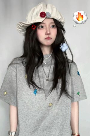 American Retro Embroidered Puzzle Graphic Short Sleeve T-Shirt for Women - Trendy Summer Couple Top, High-End Fashion