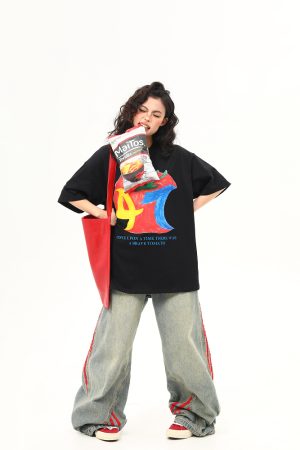 American Retro Graffiti Print Short-Sleeve T-Shirt for Women - Summer Loose Fit Casual Top, Y2K Streetwear Style