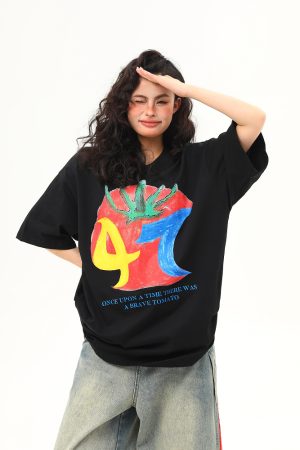 American Retro Graffiti Print Short-Sleeve T-Shirt for Women - Summer Loose Fit Casual Top, Y2K Streetwear Style