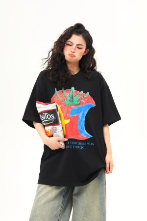 American Retro Graffiti Print Short-Sleeve T-Shirt for Women - Summer Loose Fit Casual Top, Y2K Streetwear Style